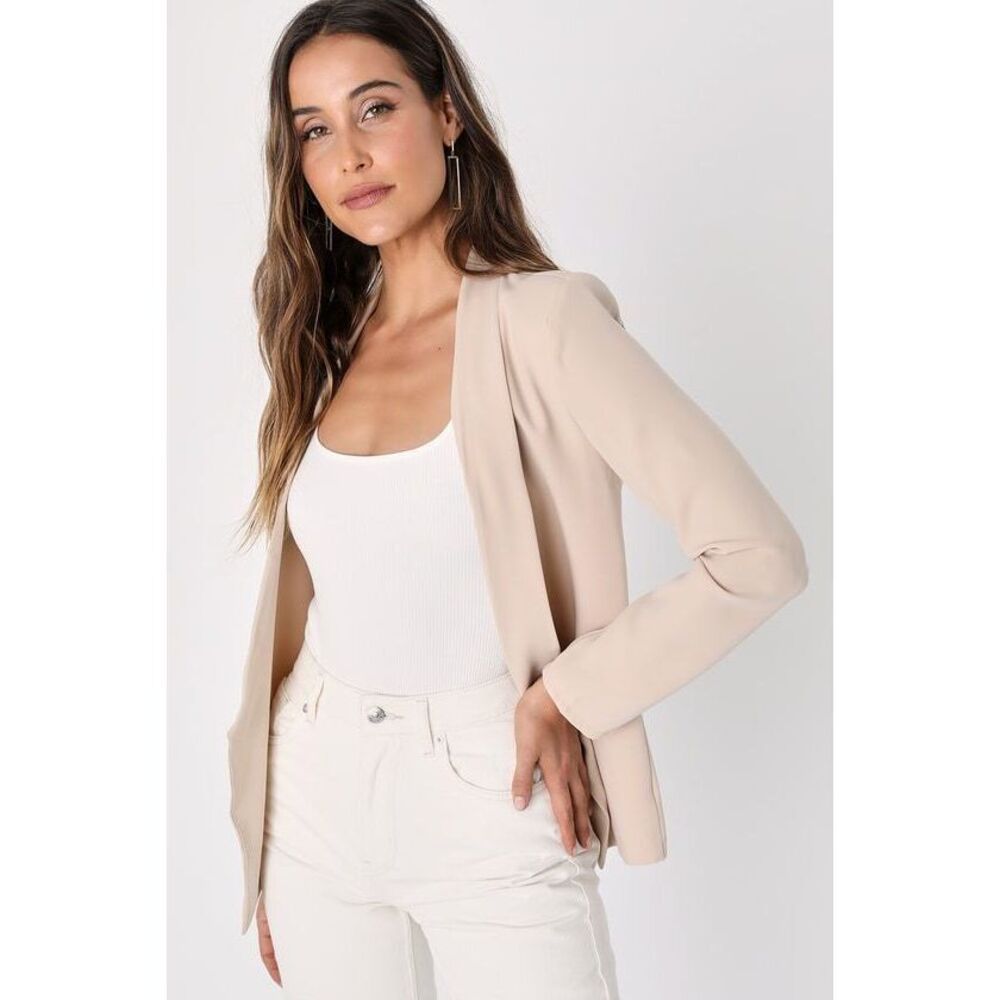 Lulus Miss Punctuality Taupe Lightweight Blazer Beige - Size L